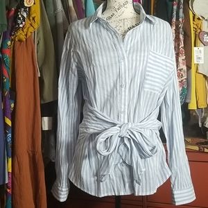 Button up tie front blouse